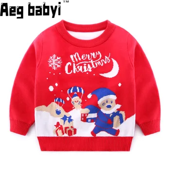 Рождественский свитер, осенне-зимняя детская одежда, трикотаж для маленьких девочек и мальчиков, пуловер, вязаный свитер, детские праздничные свитера от 1 до 7 лет