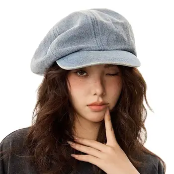 Осенняя стильная кепка-берет для девочек в Англии, женские элегантные мешковатые джинсовые хлопковые береты, шляпы для художников, шляпы gorros
