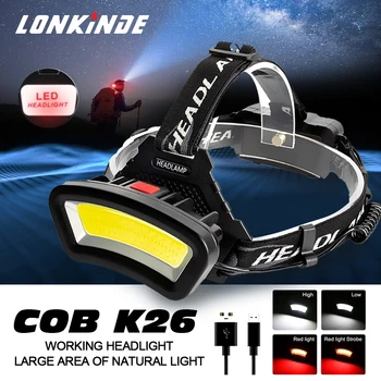 Большое расстояние освещения 5000ЛМ USB перезаряжаемый светодиодный налобный фонарь с широким углом обзора COB Head Light Lantern Используйте 2 * 18650 для походов на открытом воздухе