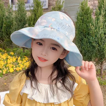 2023 г. Новая детская шляпа в корейском стиле с милым радужным кроликом, солнцезащитная шляпа для девочек, уличный воздушный цилиндр