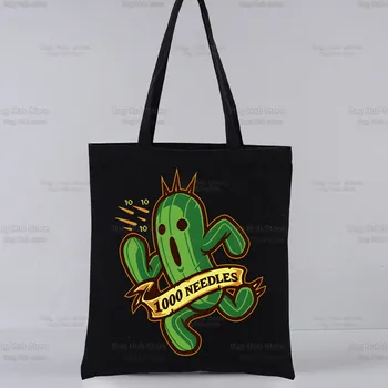Final Fantasy Cactus Print Canvas Tote, черные сумки, повседневная сумка Harajuku, эко-шоппер, игра Cloud Strife Buster, сумки через плечо
