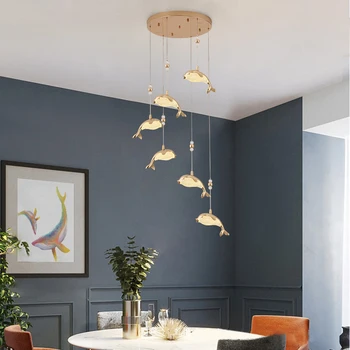 SANDYHA Nordic Роскошные ретро-люстры постмодернистский минималистичный креативный светодиодный светильник с китом для гостиной, столовой, подвесного светильника в стиле лофт