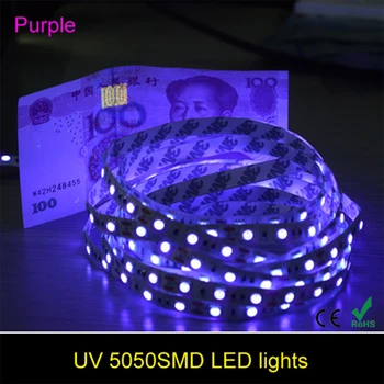 УФ-Светодиодная Лента 5050SMD DC12V Фиолетовая Неводонепроницаемая Лента Освещает Фиолетовые Лучи Для Обнаружения Инсектицидного Обезвоживания Денег