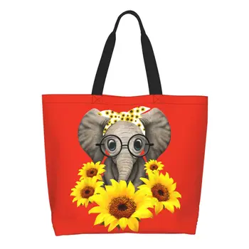 Милый Слон, сумка для покупок в продуктовых магазинах, забавная Холщовая сумка для покупок с принтом, Большая вместительная Прочная сумка с подсолнухом