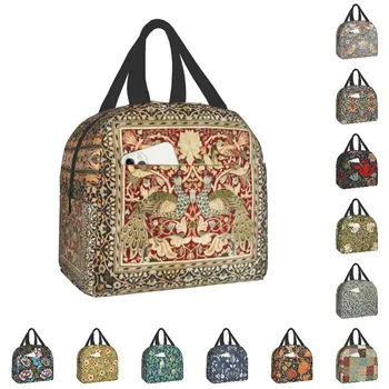 Термоизолированная сумка для ланча с цветочным текстильным принтом William Morris, женская переносная коробка для ланча для детей, школьные многофункциональные сумки для еды
