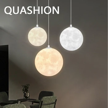 Современный дизайн Подвесной светильник с Лунным шаром, принт из ПВА, Винтажный реалистичный абажур, Подвесная лампа, Домашний декор, Люстра в ресторане, Блеск