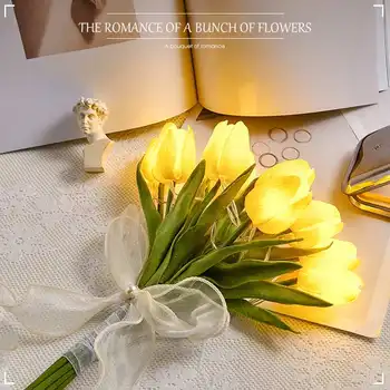 Тюльпаны Искусственные Цветы Светодиодный ночник Украшение интерьера Букетная лампа Имитация Тюльпана Настольная лампа Прикроватный Атмосферный Свет