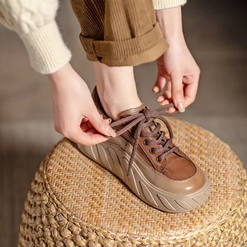 Birkuir/ Женские туфли на плоской платформе, обувь на толстом каблуке, натуральная кожа, роскошное шитье, шнуровка, Роскошные женские туфли на толстом каблуке