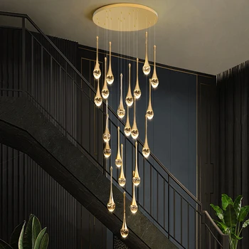 2023 Каплевидная светодиодная люстра, лестница, роскошный коридор, длинная спиральная хрустальная лампа, современные домашние декоративные люстры.