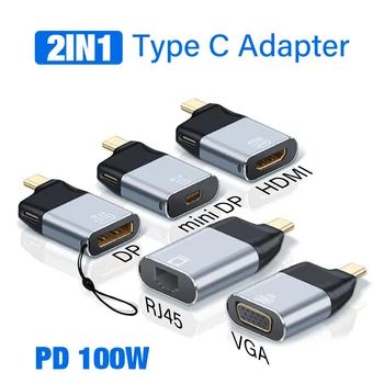 USB C Type C к HDMI DP VGA miniDP RJ45 Конвертер Адаптер Штекер 4K 60Hz HD передача видео для Mac ПК Ноутбук Телефон Телевизор Android