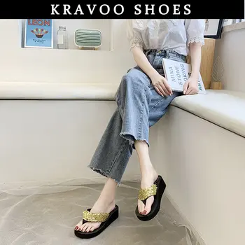 Женская обувь на танкетке KRAVOO, шлепанцы на платформе, тапочки для женщин, уличные пляжные горки, Модные женские сандалии 2023