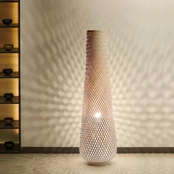 Ретро бамбуковый торшер, японский цилиндр, плетеный светильник для чайной комнаты, прикроватная тумбочка для спальни, декор для гостиной, освещение из дерева E27