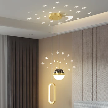 Прикроватный подвесной светильник с проекцией звезд, креативный проекционный светильник Nordic LED, простая теплая спальня, длинная линия, Маленькая подвесная лампа