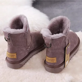 Зимние ботинки женские 2023 года выпуска, новые кожаные, с мехом, интегрированные в коричневые зимние короткие ботинки с теплым плюшем и толстой хлопчатобумажной обувью, противоскользящие
