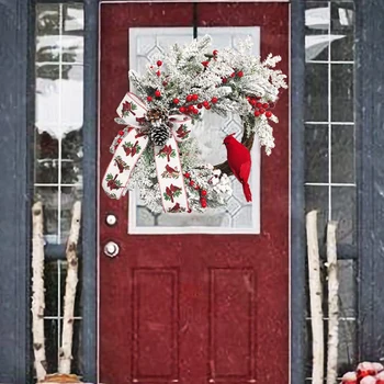 Священный Рождественский венок, украшения для подвесного венка, красная ягода и птица Кардинал, Рождественский венок для входной двери, для улицы, для помещений
