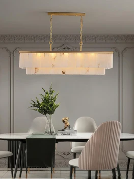 Прямоугольная светодиодная потолочная люстра из натурального мрамора с регулируемой яркостью, подвесной светильник Lampen для столовой