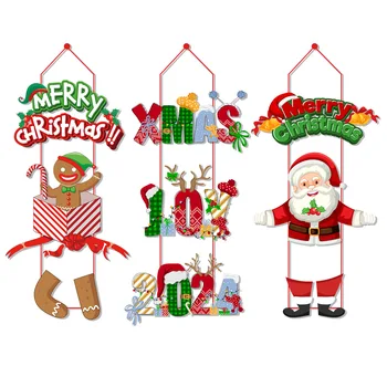 Веселого Рождества, Подвесной орнамент на двери, баннер, Санта-Клаус, Бумажный Снеговик, Двустишие, украшение для рождественской вечеринки для дома Navidad 2023