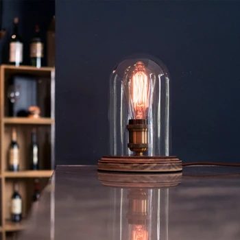 Настольная лампа Эдисона в американском ретро стиле, Лофт, Ностальгическая прикроватная тумбочка для спальни, кафе-бар, креативная декоративная настольная лампа из массива дерева