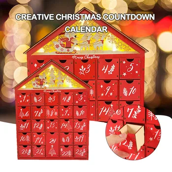 Красный Деревянный рождественский календарь с обратным отсчетом на 24 ящика Износостойкая модель для дома и спальни
