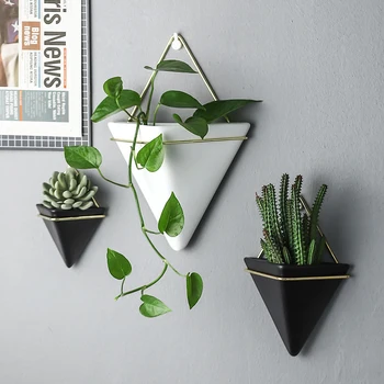 НОВЫЙ Настенный Треугольный Цветочный Горшок для растений Nordic Ceramic Flowerpot Держатель для Суккулентов Комнатное Подвесное Кашпо Геометрическая Ваза