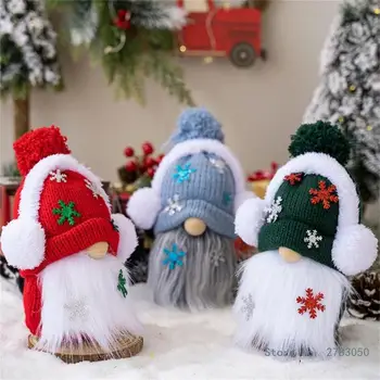 Рождественская вязаная шапка в скандинавском стиле с муфтой для ушей, Рождественская Безликая кукла-гном, украшения, Праздничный декор для дома и офиса