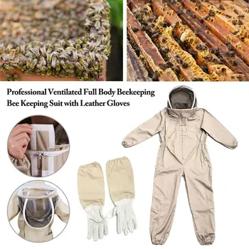 Профессиональный костюм для пчеловодства Всего тела с кожаной перчаткой, Звуконепроницаемая Защитная одежда, Снаряжение для безопасности фермы