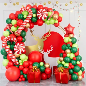 1 комплект Красно-зеленой рождественской гирлянды из воздушных шаров и арки Со звездой-костылем из металлического золота Candy для оформления рождественской тематической вечеринки