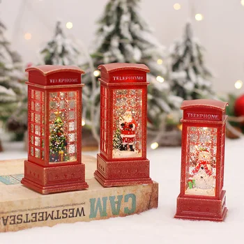 Рождественские украшения красная светящаяся телефонная будка украшение рабочего стола кукла старика снежная интерьерная сцена подарок для детского сада