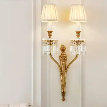 Французская Роскошная Медь Плюс Большой Хрустальный Настенный светильник LED candle light для вестибюля отеля, Виллы, Спальни, Коридора, Лестницы, Длинного настенного бра