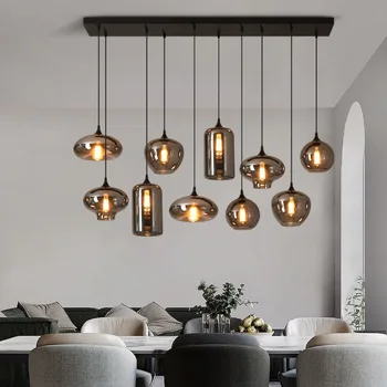 Скандинавское Дымчато-серое Глянцевое стекло, светодиодные подвесные светильники для столовой, гостиной, Кухонного стола, барной стойки, Люстры, домашнего декора, подвесных светильников