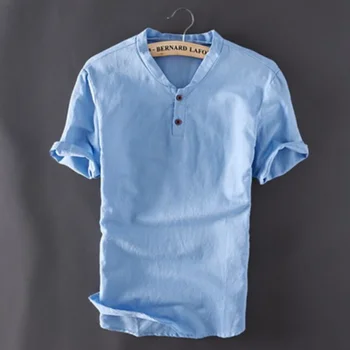 Хлопчатобумажная мужская футболка с короткими рукавами, винтажный сплошной цвет, Большой размер