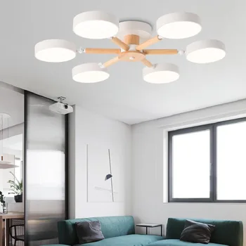 Светодиодная люстра для гостиной, потолочный светильник мощностью 72/36 Вт, Возможность изменения цвета освещения, художественные деревянные светильники