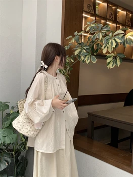 GBB4584 Корейский 2023 Новый Свободный Модный топ с рукавом-фонариком, Французская сладкая пряная рубашка с длинным рукавом, женский шик