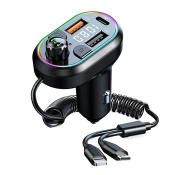 Беспроводное автомобильное зарядное устройство Bluetooth 5.0 FM-передатчик Радиоприемник Поддержка пяти устройств, заряжающих музыку Hifi, Замена 7 цветов