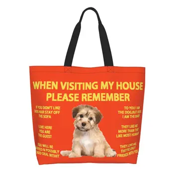 Гаванская Продуктовая сумка Женская Мода Бишон Собака Холст Сумки для покупок через плечо Сумка большой емкости