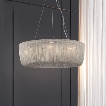 Скандинавский современный алюминиевый круглый подвесной светильник с кисточкой для гостиной, спальни, светодиодной люстры, Минималистичный подвесной светильник на цепочке в стиле ар-деко