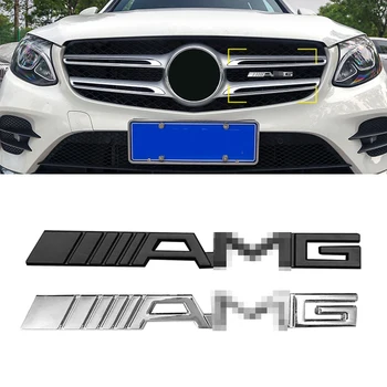 Эмблема на решетке радиатора, 3D декоративный логотип, черный/серебристый для Mercedes-Benz AMG