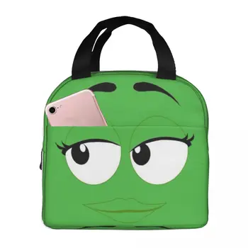Зеленые Термоизолированные сумки для ланча M & M Face, Многоразовая изолированная сумка, ланч-бокс большой емкости, Пляжная сумка для учеников