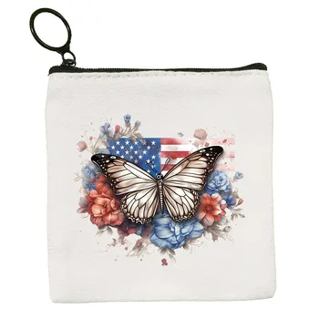 Американский Флаг Peace Butterfly Винтажный 3D Патриотический Кошелек Для Монет Кошелек На Молнии Холщовая Сумка Для Ключей Денежный Карман Милый Детский Кошелек Подарок