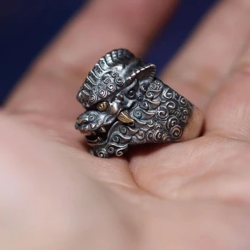 Китайское шикарное кольцо с острым зверем и львом, регулируемое, ручной работы, слегка ретро, китайское властное мужское кольцо