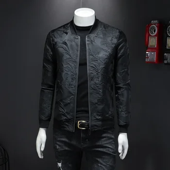 Куртка с цветочным узором 2023, мужская винтажная деловая куртка-бомбер, жаккардовая осенняя ветровка, пальто M-4XL