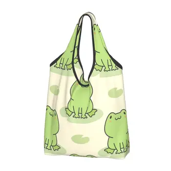 Женская повседневная сумка для покупок с милым лягушачьим рисунком, большая вместительная сумка-тоут, портативная сумка для хранения, складные сумки