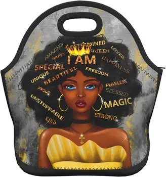 Неопреновые сумки для ланча для женщин, афроамериканских женщин, сумка-тоут для ланча, изолированная и многоразовая, Черная волшебная коробка-холодильник для девочек