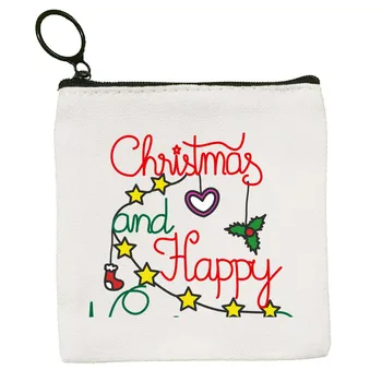 Новый Год, Счастливого Рождества, сумки-Тоут, буквы, Дерево, кошелек для монет, кошелек на молнии, холщовая сумка для ключей, Маленький карман для денег, Милый Подарок для кошелька для детей