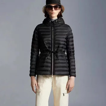 Осенне-зимняя новинка 2023 года, легкая теплая простая куртка на белом утином пуху с капюшоном и вышивкой, универсальная высококачественная женская куртка, топы