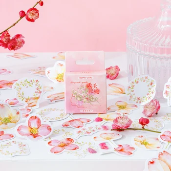 46 штук, Наклейки на коробку, персиково-розовые цветы растений, материал для дневника ручной записи, уплотнительная наклейка, милые стационарные принадлежности