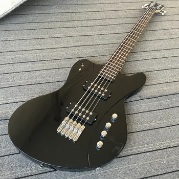 Изготовленная на заказ 5-струнная бас-гитара; Черная отделка; Бесплатная доставка