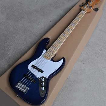5-Струнная Электрическая бас-гитара из темно-синего ясеня с белой накладкой, Кленовый гриф Настраивается