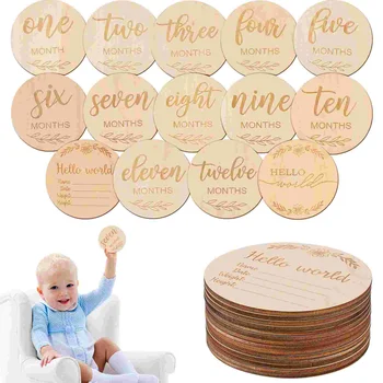 Фотографируйте деревянные чипсы, карточки с вехами в жизни ребенка, диск с деревянными строительными блоками, маркеры месячной беременности, путешествия новорожденного