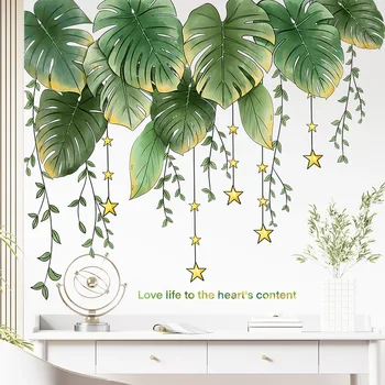 Зеленые растения, листья, Тропические наклейки на стены, ПВХ Настенный декор для домашней комнаты, Съемный домашний декор, наклейки на стены, декор комнаты